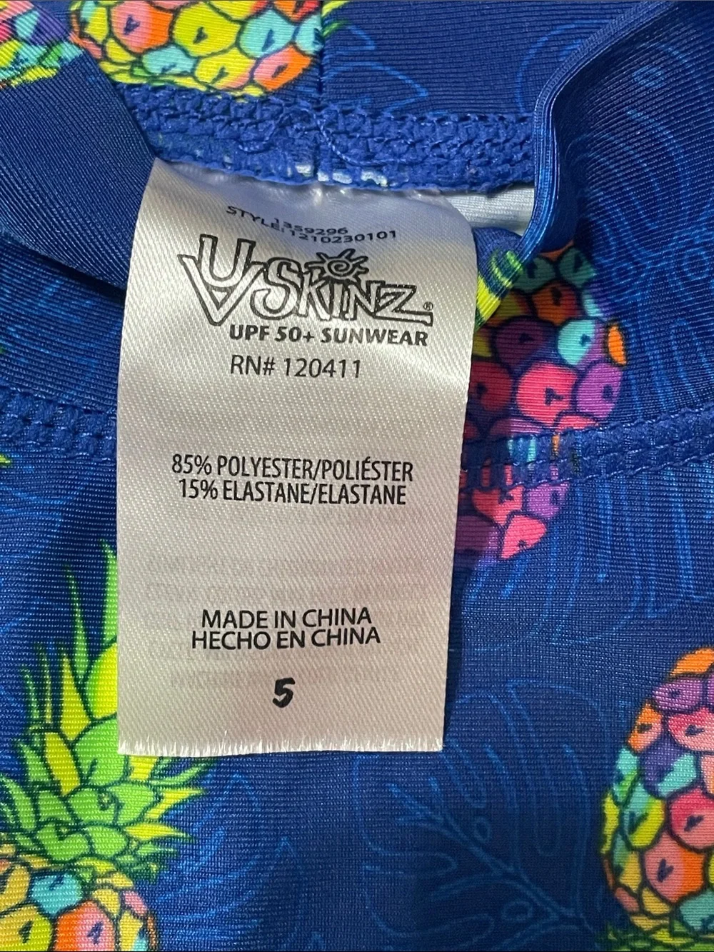 Uv Skinz Girls Navy Pineapple 2 pc swimsuit like new no tags Sz.5